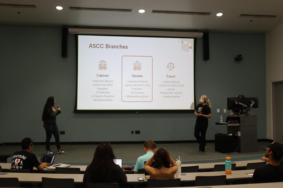 Natalia Hernandez, an associate justice of the Associated Students of Cerritos College court, describing the various branches of the student government at the ASCC Senate Election Info Session on Aug. 28.