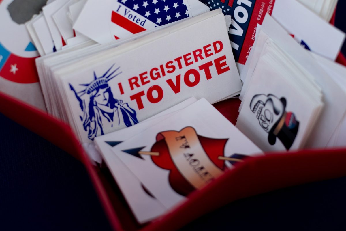 Stickers and temporary tattoos were handed out to students when they registered to vote. 