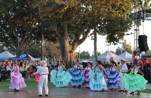 People gather to watch the folklorico performances.