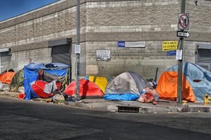 Homeless Encampment on skid row in Downtown Los Angeles