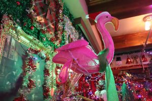 Flamingo Christmas decoration on a christmas tree at the Miracle in Long Beach, CA Photo credit: Laura Bernal