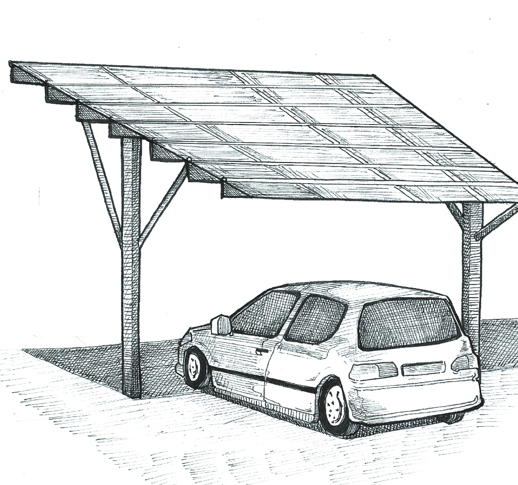 An illustration of what a car parked under a solar panel could look like. 