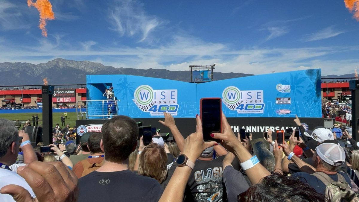 Chase Elliott during Wise Power 400 driver introductions on Feb. 27, 2022.