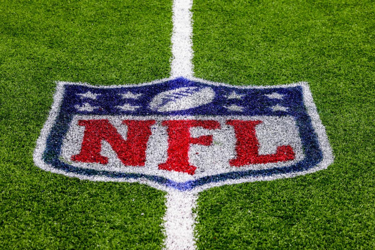 Oct 16, 2022; New Orleans, Louisiana, USA; A general view of the NFL shield logo on the field after the game between the New Orleans Saints and the Cincinnati Bengals at Caesars Superdome. Stephen Lew-USA TODAY Sports