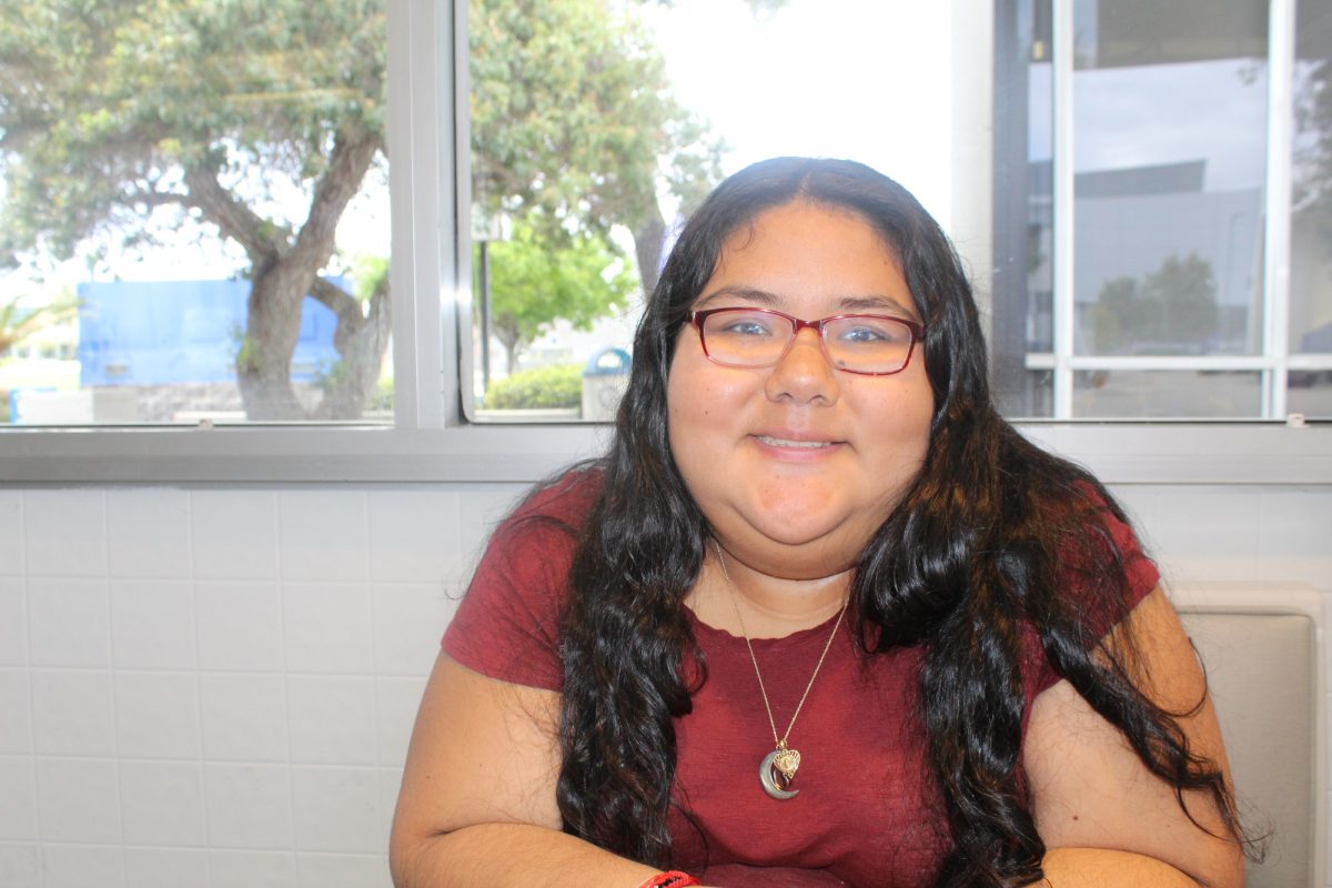Ashley Luna, a psychology major, shares her thoughts on the negative side of social media on March 28, 2025. Photo credit: Claudia Arias