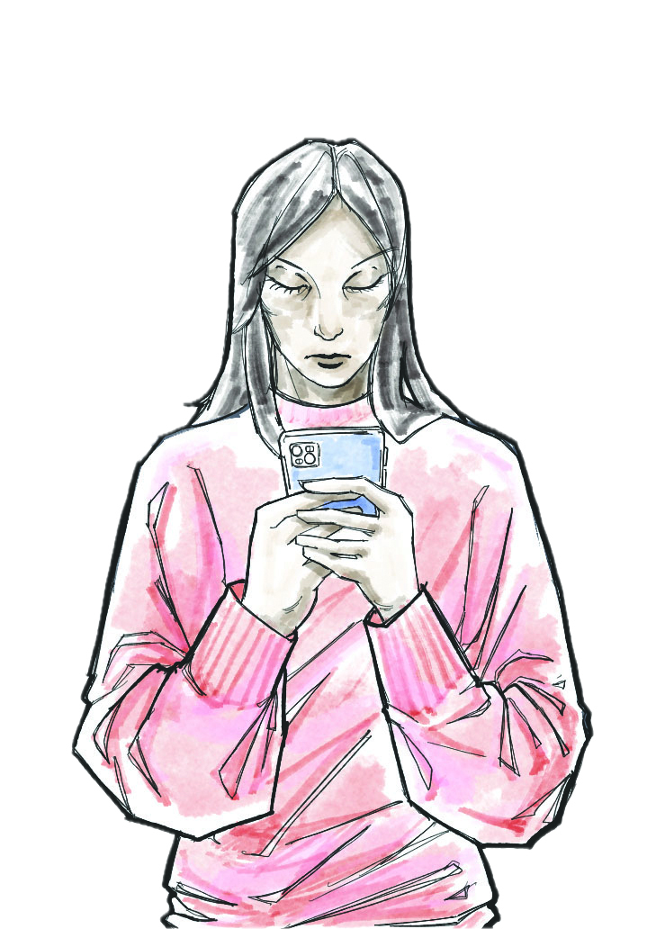 An illustration of a woman being on her phone.